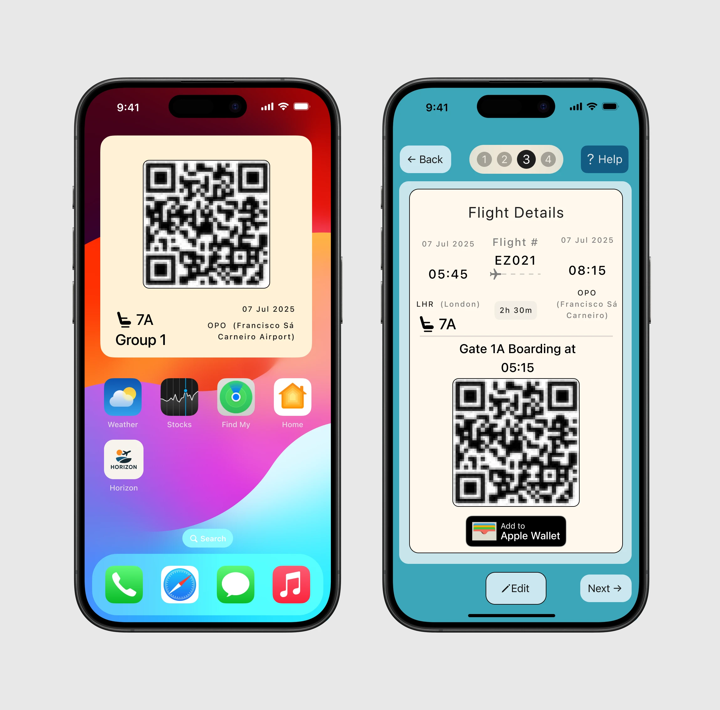 Horizon boarding pass screen